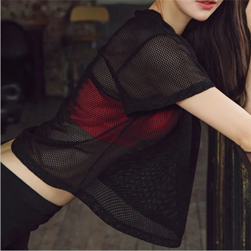 Women's Mesh Yoga Shirt Sexy Short Sleeve