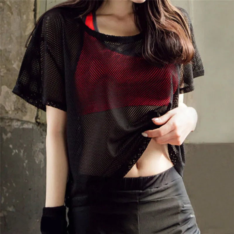 Women's Mesh Yoga Shirt Sexy Short Sleeve