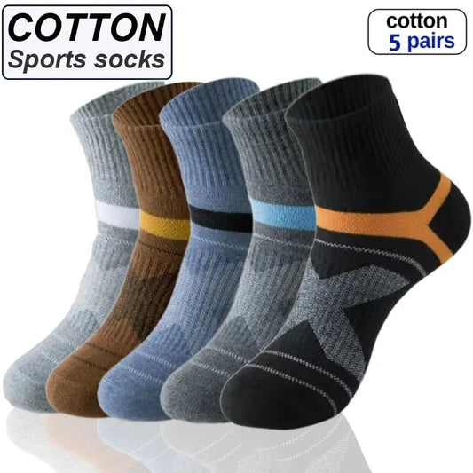 5 Pairs of MEN'S Sports Cotton Socks, Sweat Wicking and Breathable, Suitable for MEN'S BASKETBALL Training and Outdoor Running